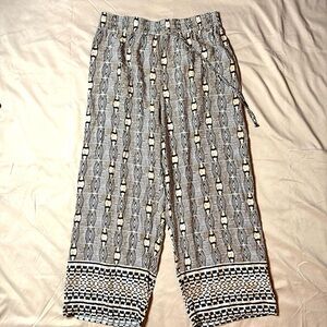 Women's Plus Size Tribal Pallazzo Wide Leg Casual Pants Batik Black 1X